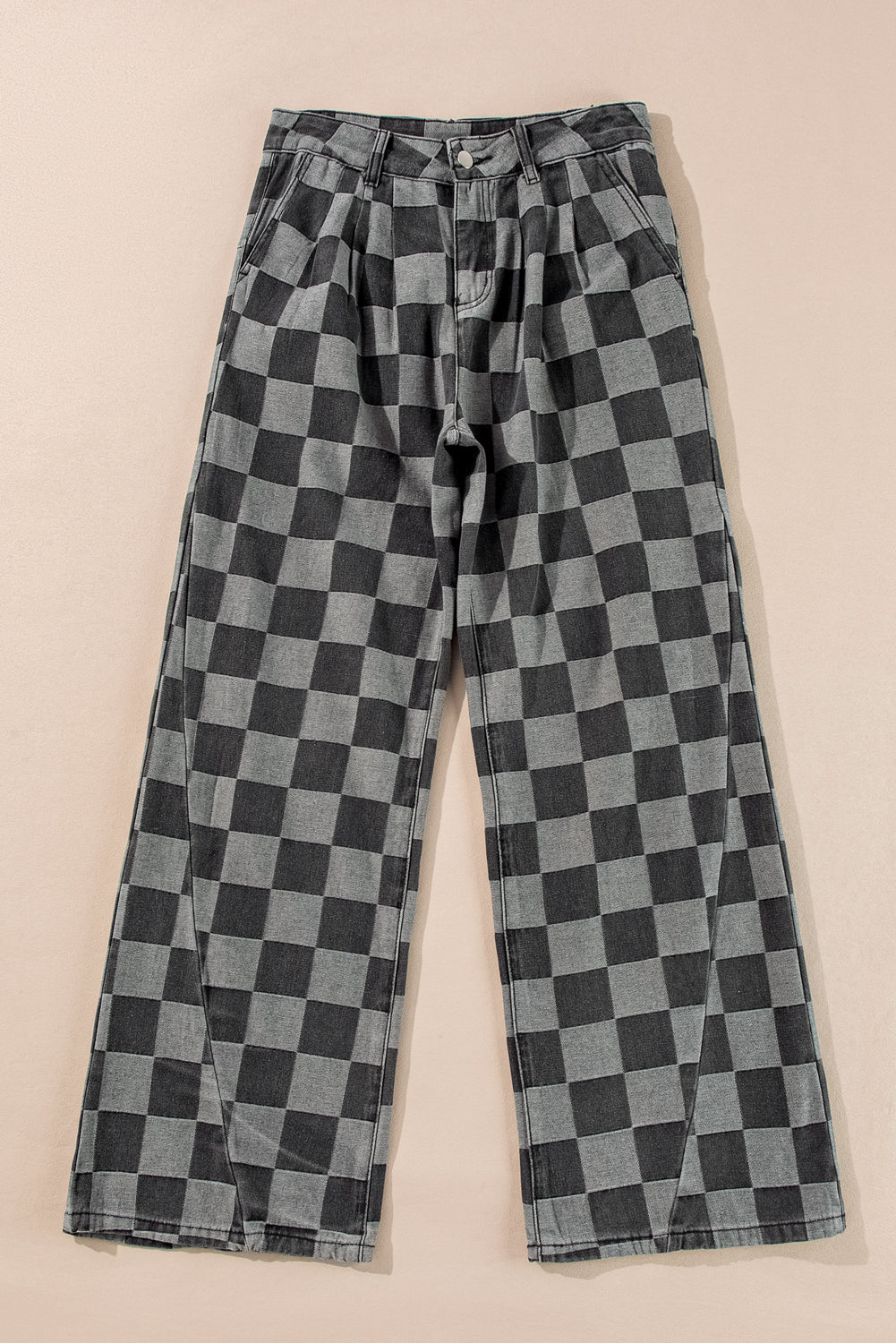 Shop Checkered Denim Wide Leg Jeans UK 8-20 at LivelyLooks