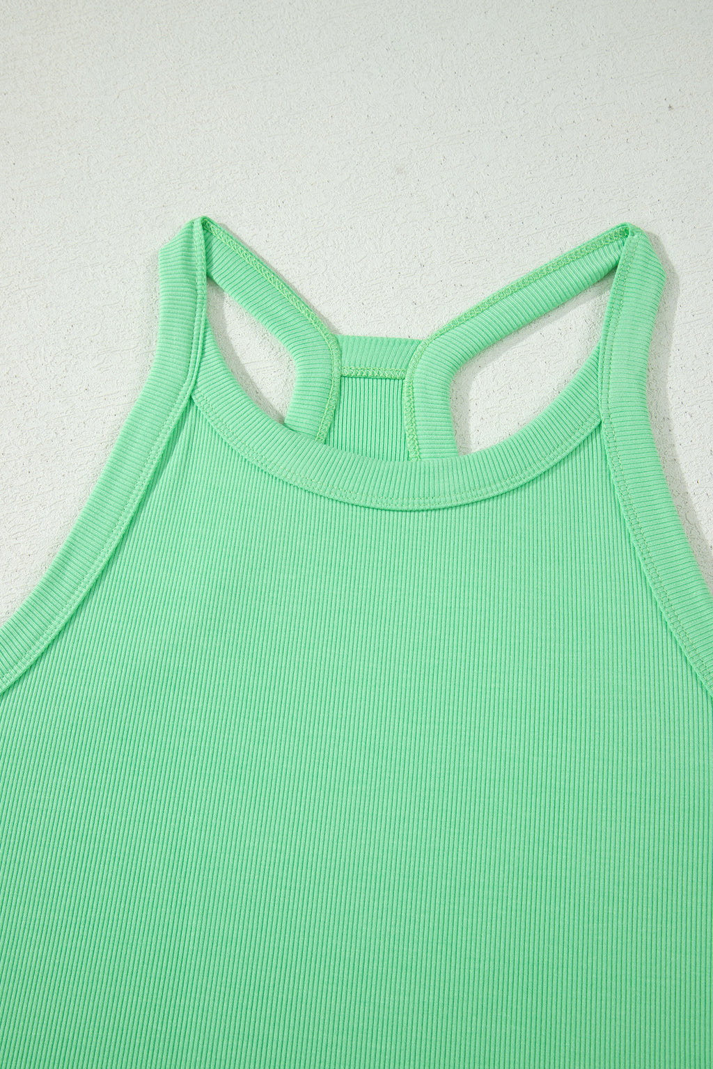Ribbed Slim Tank Top & High Waist Shorts Set – Sky Blue, Pink & Green