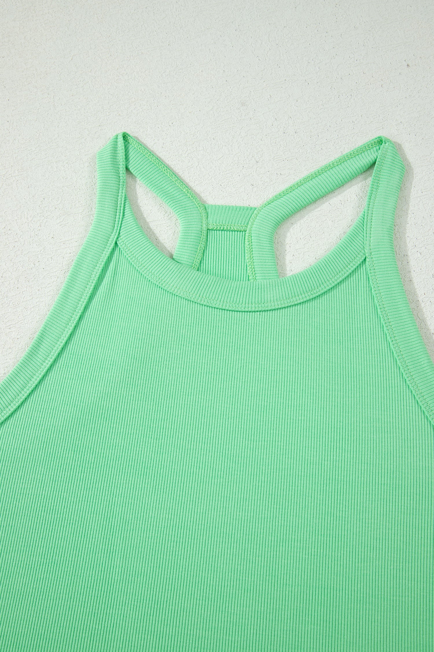 Ribbed Slim Tank Top & High Waist Shorts Set – Sky Blue, Pink & Green