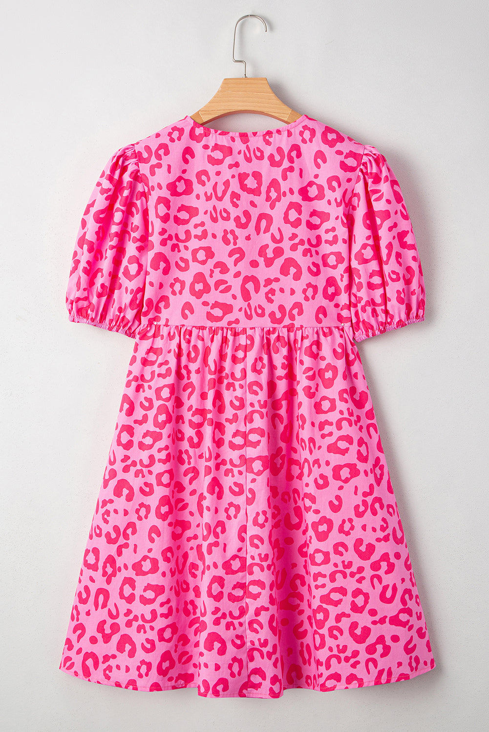 Women's Rose Leopard Puff Sleeve Tie Front High Waist Mini Dress at LivelyLooks