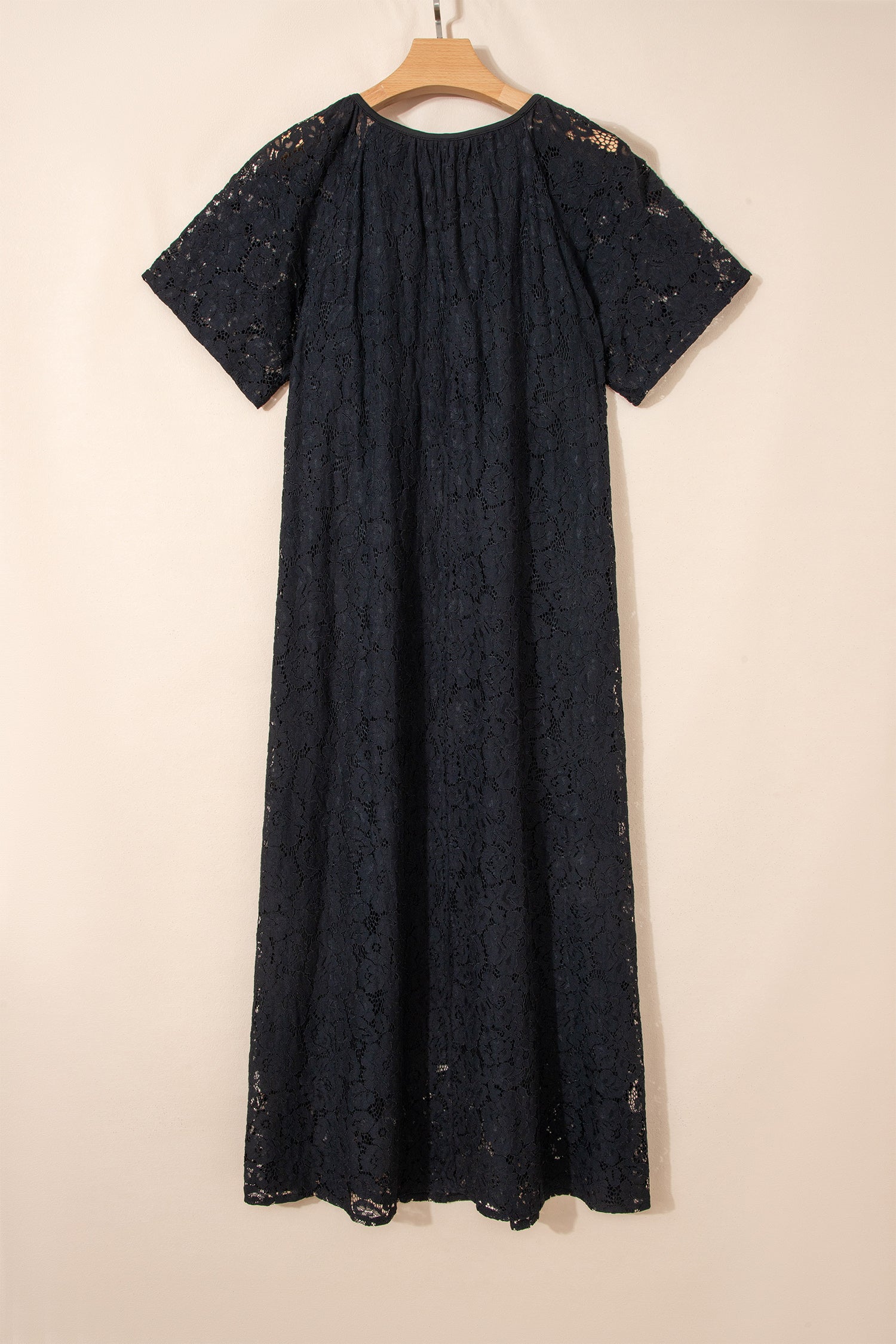 Black Floral Lace Overlay Tassel Tie Beach Vacation Maxi Dress S-XL