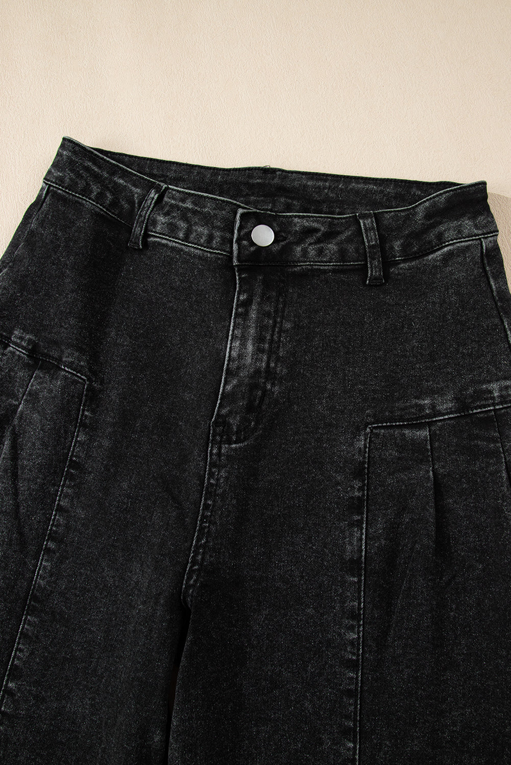 Dark Grey Pleated Wide Leg Mineral Wash Denim Pants | UK 8–18