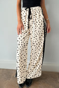 Women's Beige Leopard Print Side Stripe Loose Drawstring Trousers at LivelyLooks