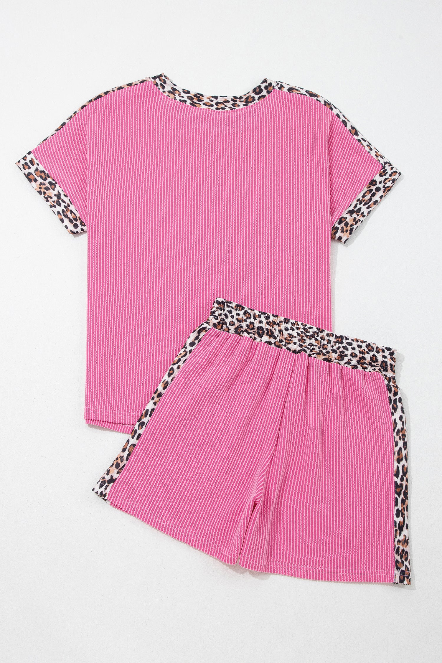 Ribbed Twist Short Set with Leopard Trim | Sky Blue, Light Grey & Sachet Pink