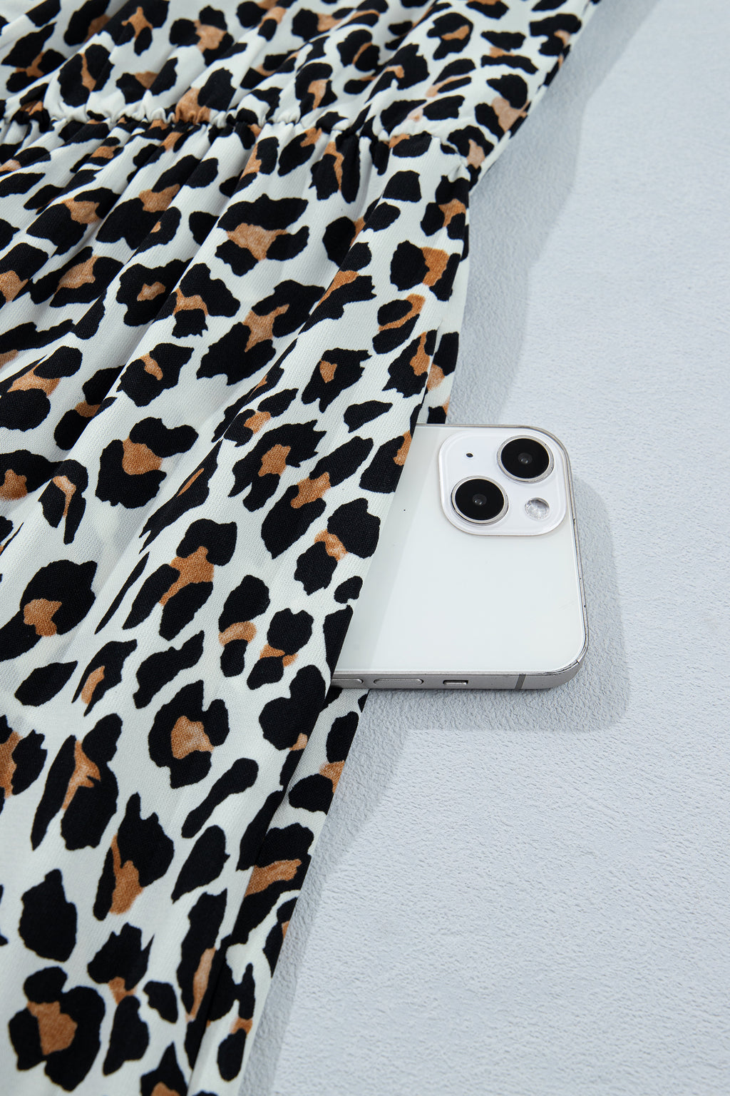 Women's White Leopard Print Colorblock Trim Sleeveless Midi Dress at LivelyLooks