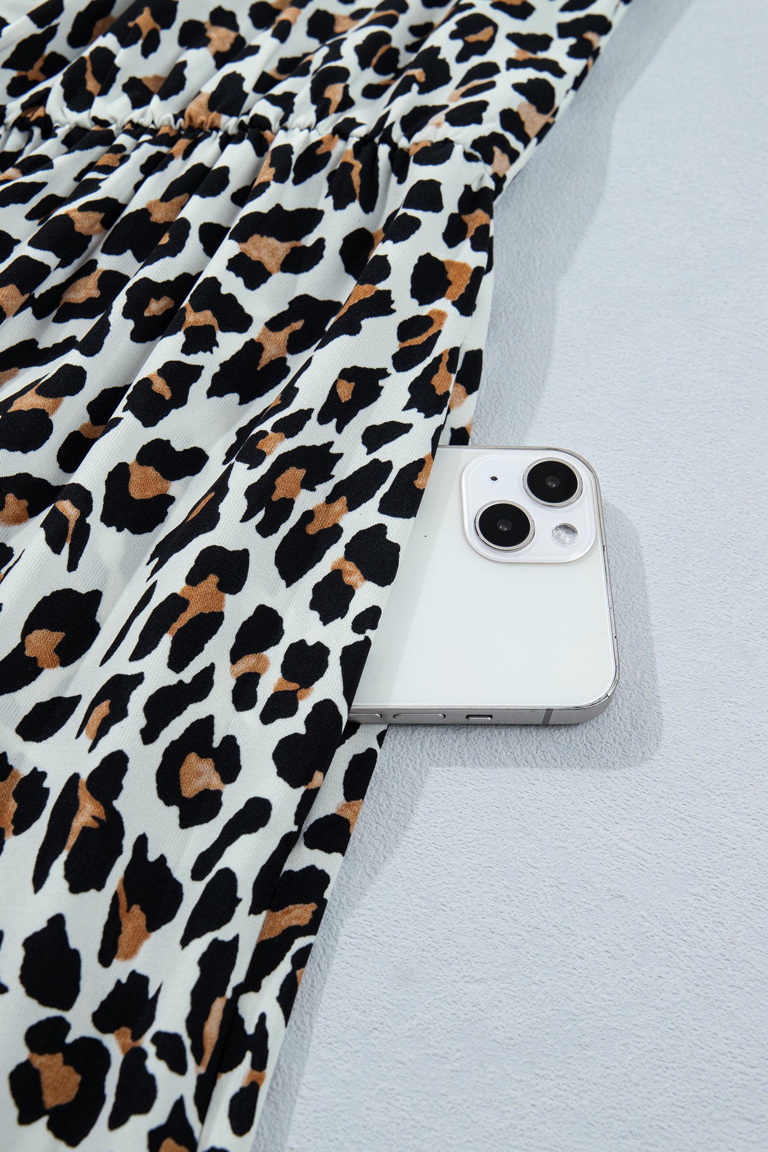 Women's White Leopard Print Colorblock Trim Sleeveless Midi Dress at LivelyLooks