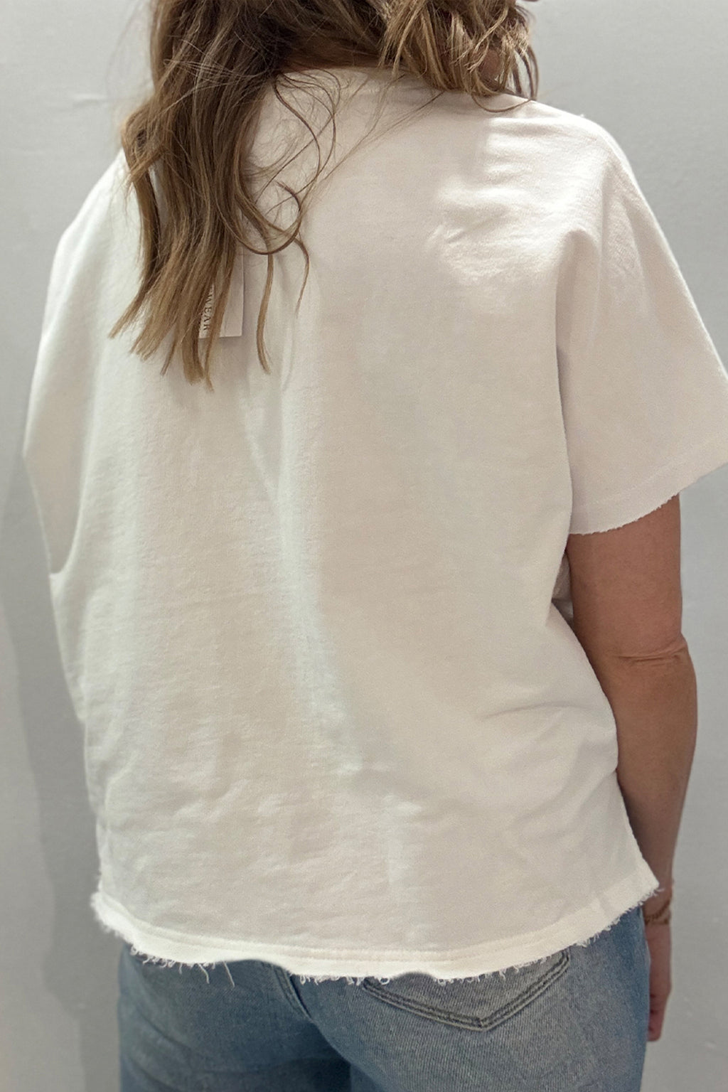 Shop White & Sky Blue Star Patch Notched Neck Mineral Wash Dolman Tee at LivelyLooks