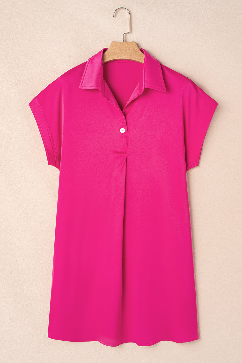 Rose Red Buttoned Collar Shift T-Shirt Mini Dress S-2XL