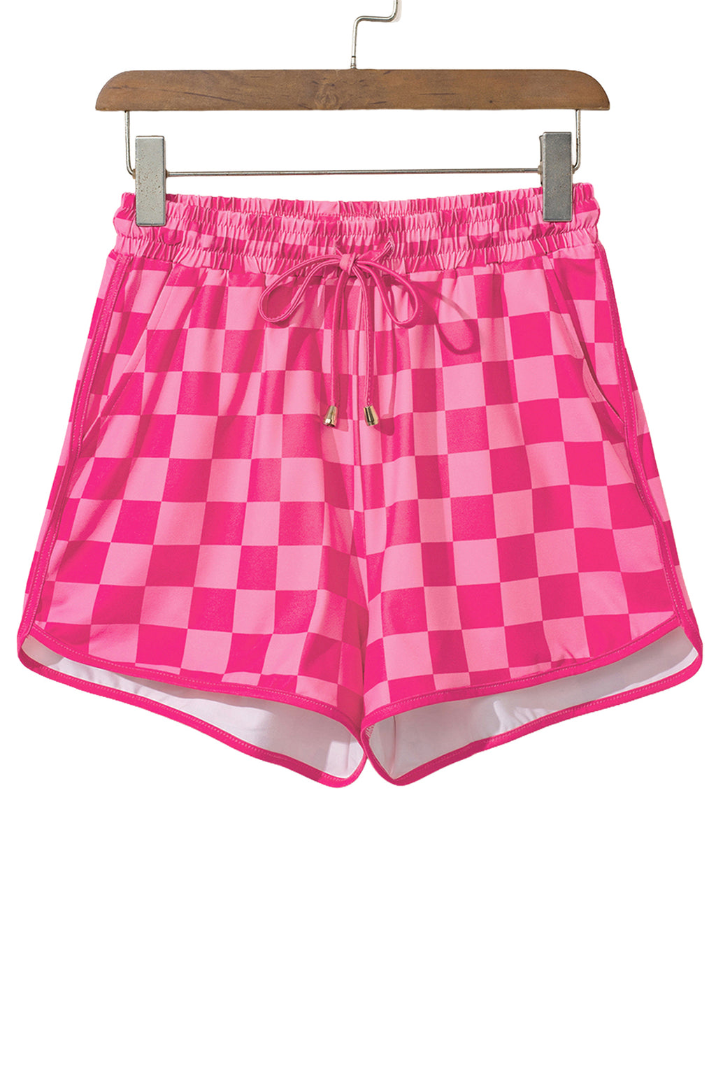 Rose Checkered Casual Shorts Drawstring Elastic Waist Women S-2XL