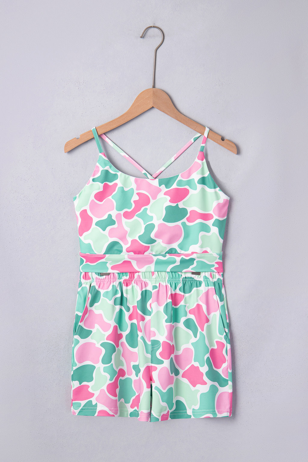 Camo Print Cropped Tank High-Rise Shorts Athleisure Set Green Multicolour S-XL