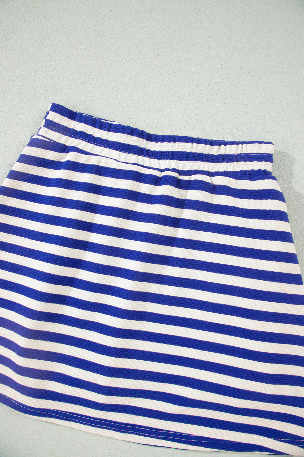 Shop Dark Blue Textured Stripe Contrast Trim Zip Collar Sleeveless 2-Piece Skort Set at LivelyLooks