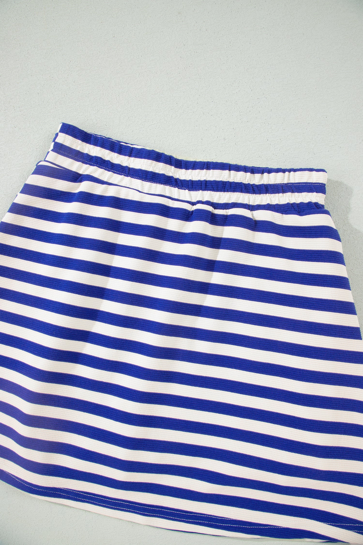 Shop Dark Blue Textured Stripe Contrast Trim Zip Collar Sleeveless 2-Piece Skort Set at LivelyLooks