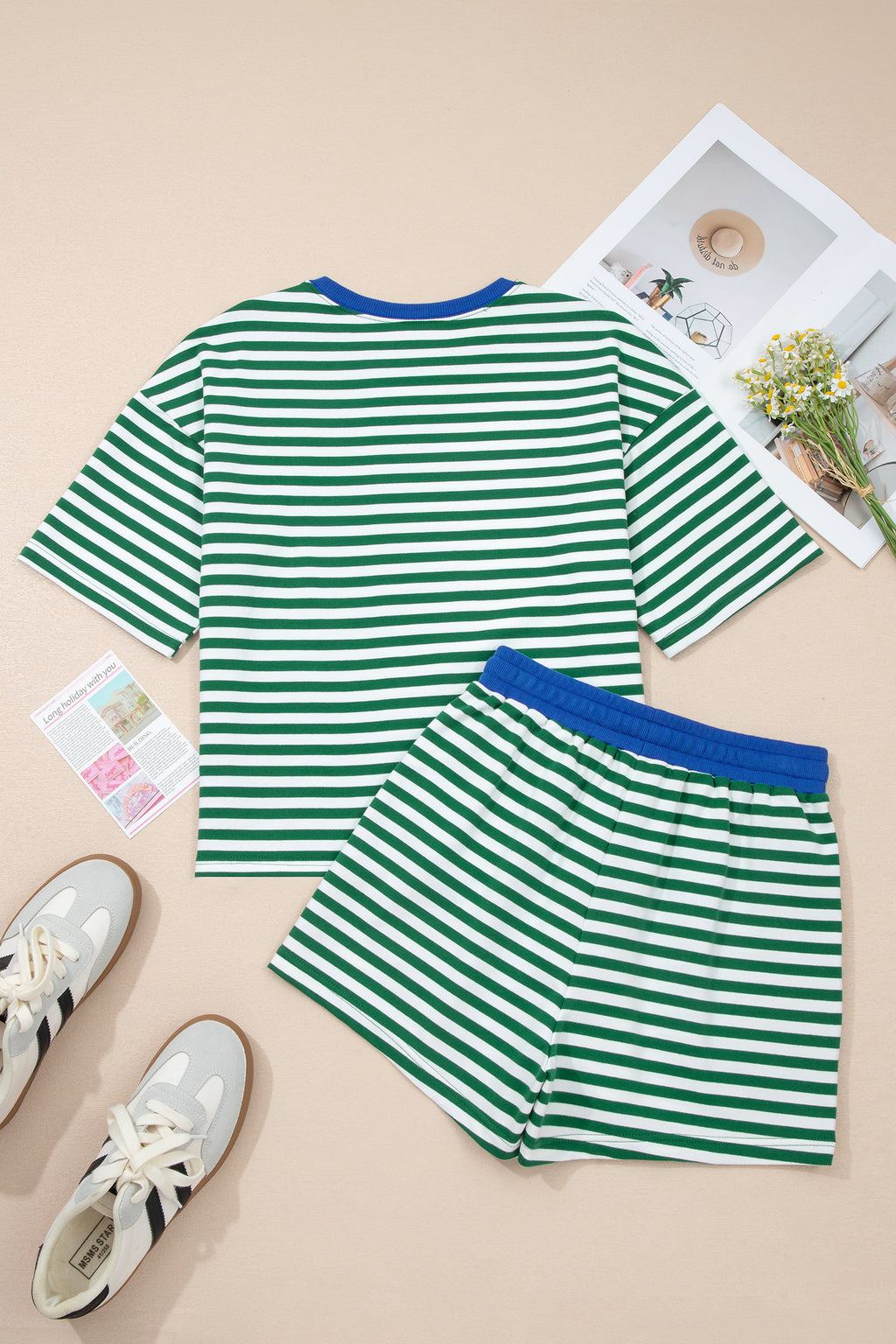 Shop Stripe Drop Shoulder Terry Short Set | Casual Co-ord S-XL at LivelyLooks