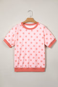 Shop Pink Color Block Trim Polka Dot Casual Tee at LivelyLooks