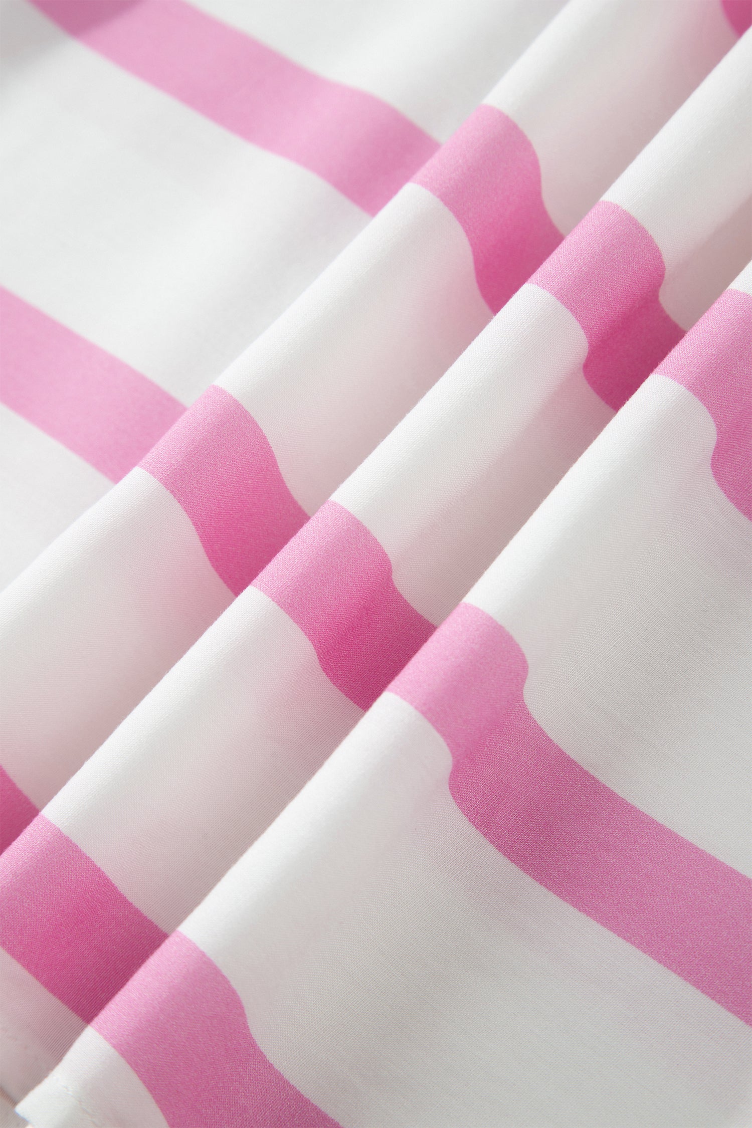 Shop Women's Stripe Ricrac Trim Notched V-Neck Puff Sleeve Midi Dress Pink at LivelyLooks