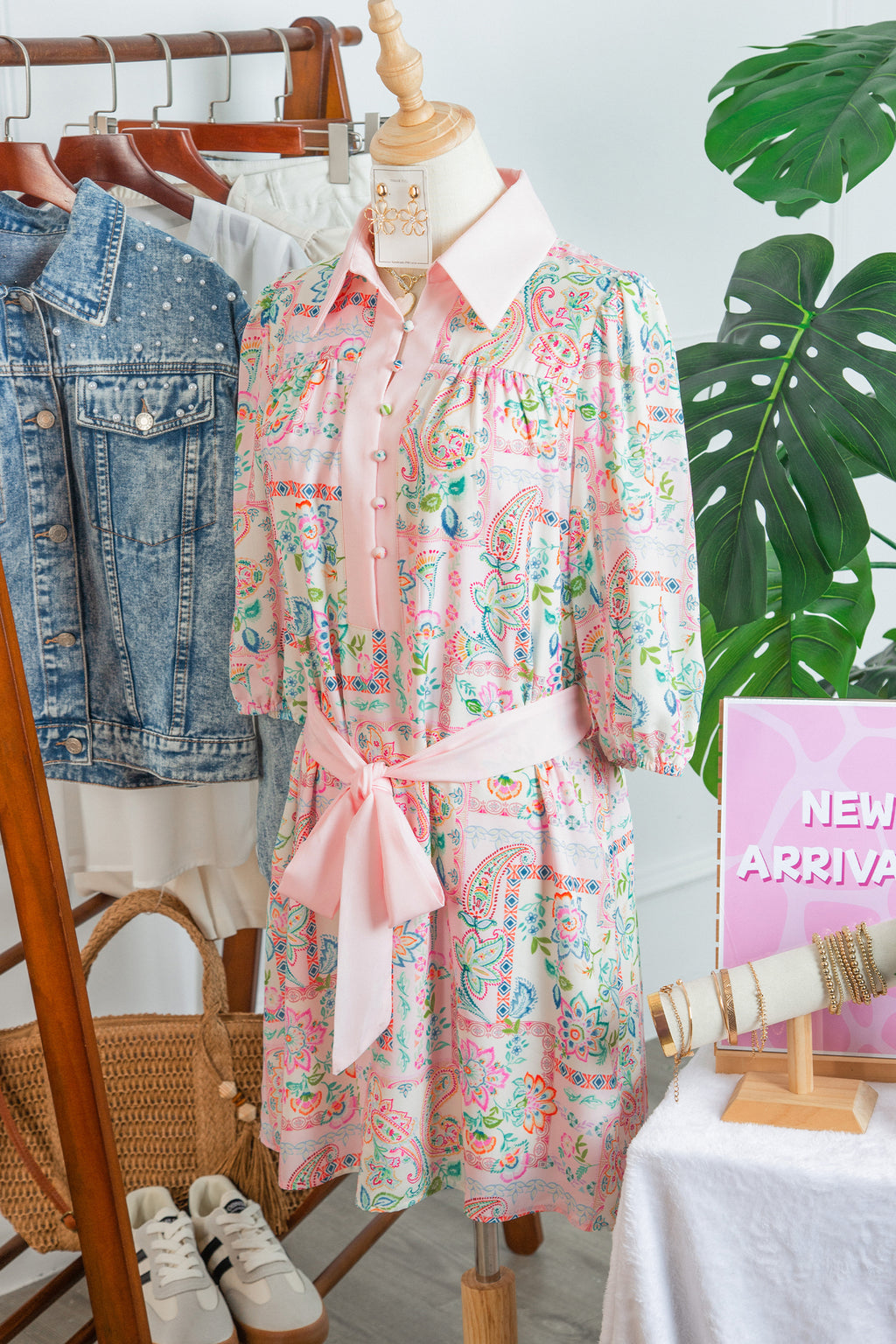 Pink Boho Floral Print Belted Mini Dress | UK Sizes 8-20
