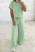 Solid Loose Tee & Drawstring Wide Leg Pants Co-ord Set | 4 Colours | UK 8–22