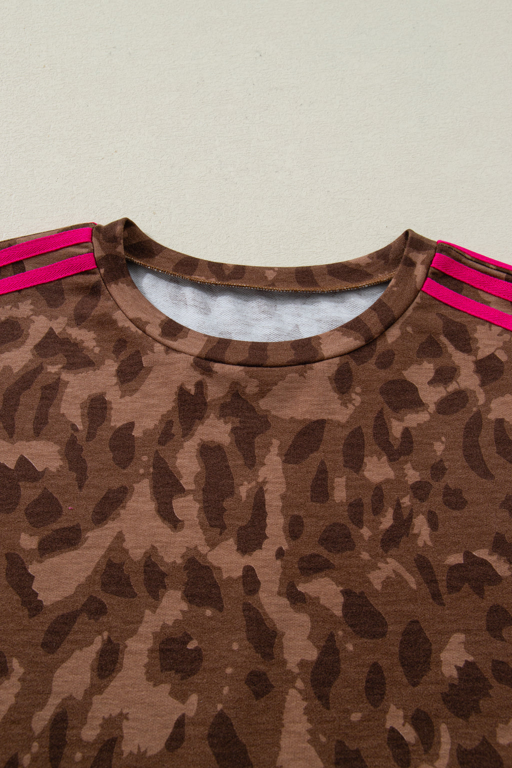 Brown Contrast Striped Accent Leopard Short Set | UK 8–22