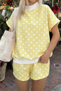 Polka Dot Mock Neck Short Set – Yellow, Pink, Sky Blue & Green