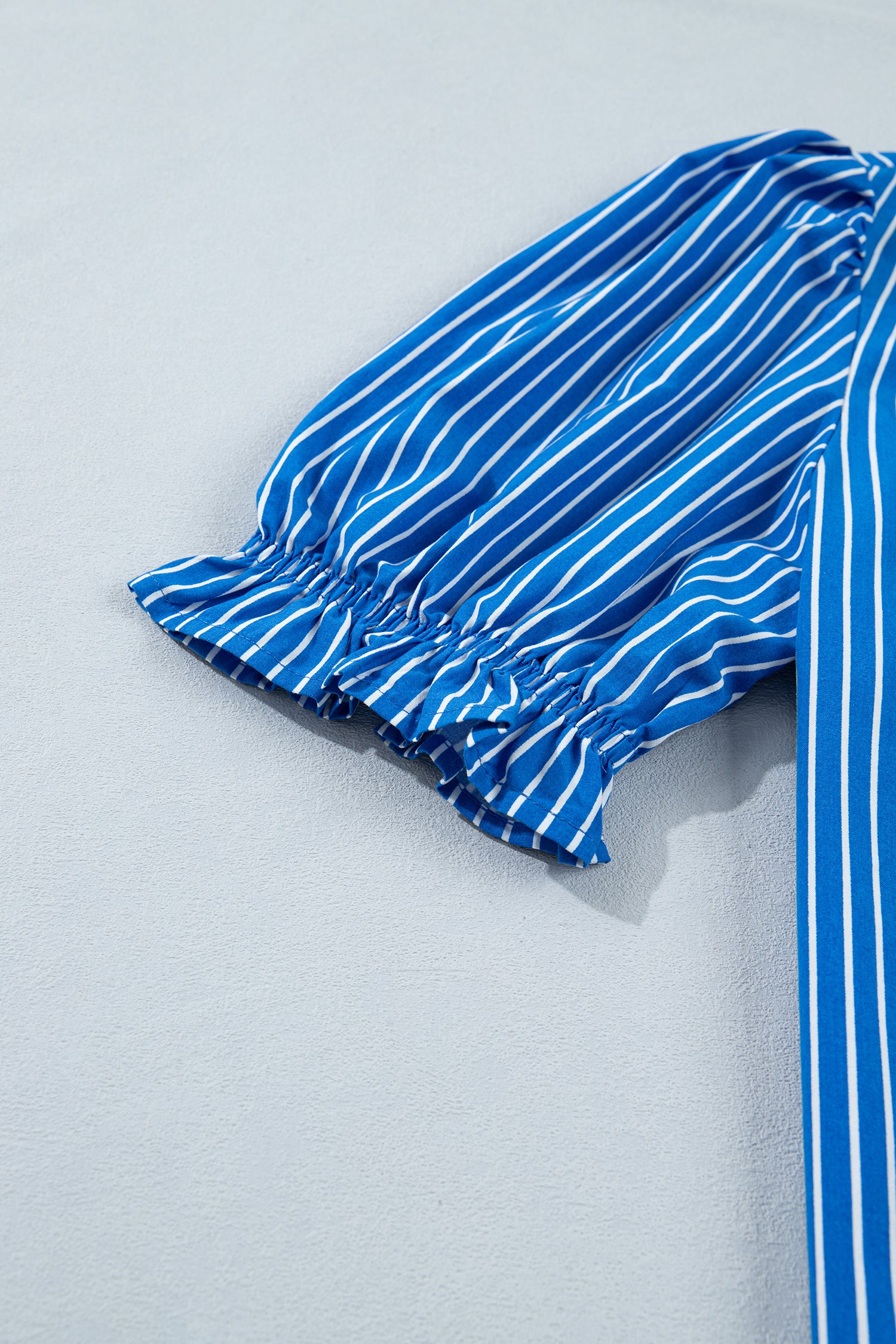 LivelyLooks Blue Stripe Puff Sleeve Blouse Ruffle Collar Button Front S-XL women's fashion