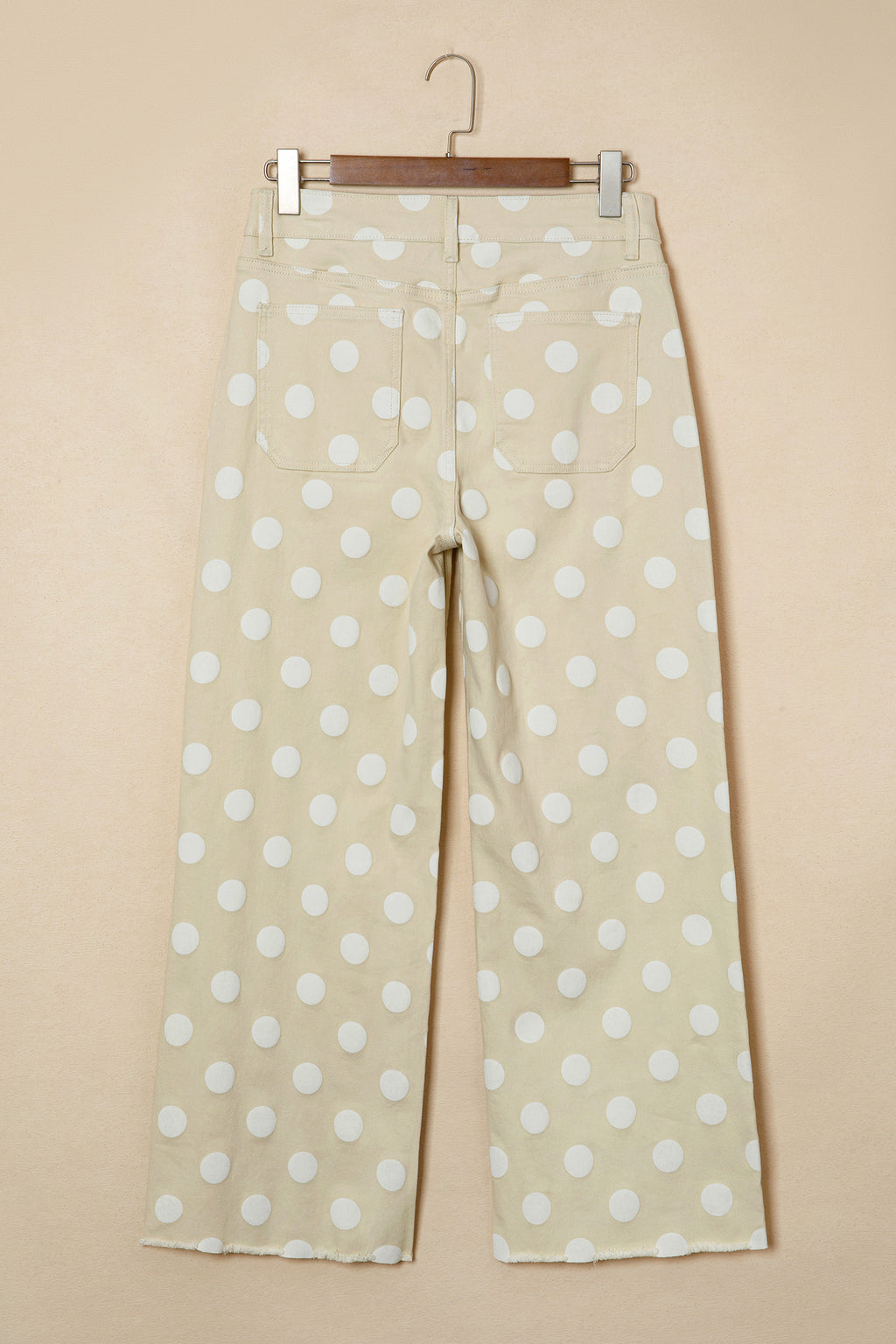 Khaki & Sky Blue Polka Dot Print Raw Hem High-Waist Shift Jeans | Sizes 4–16
