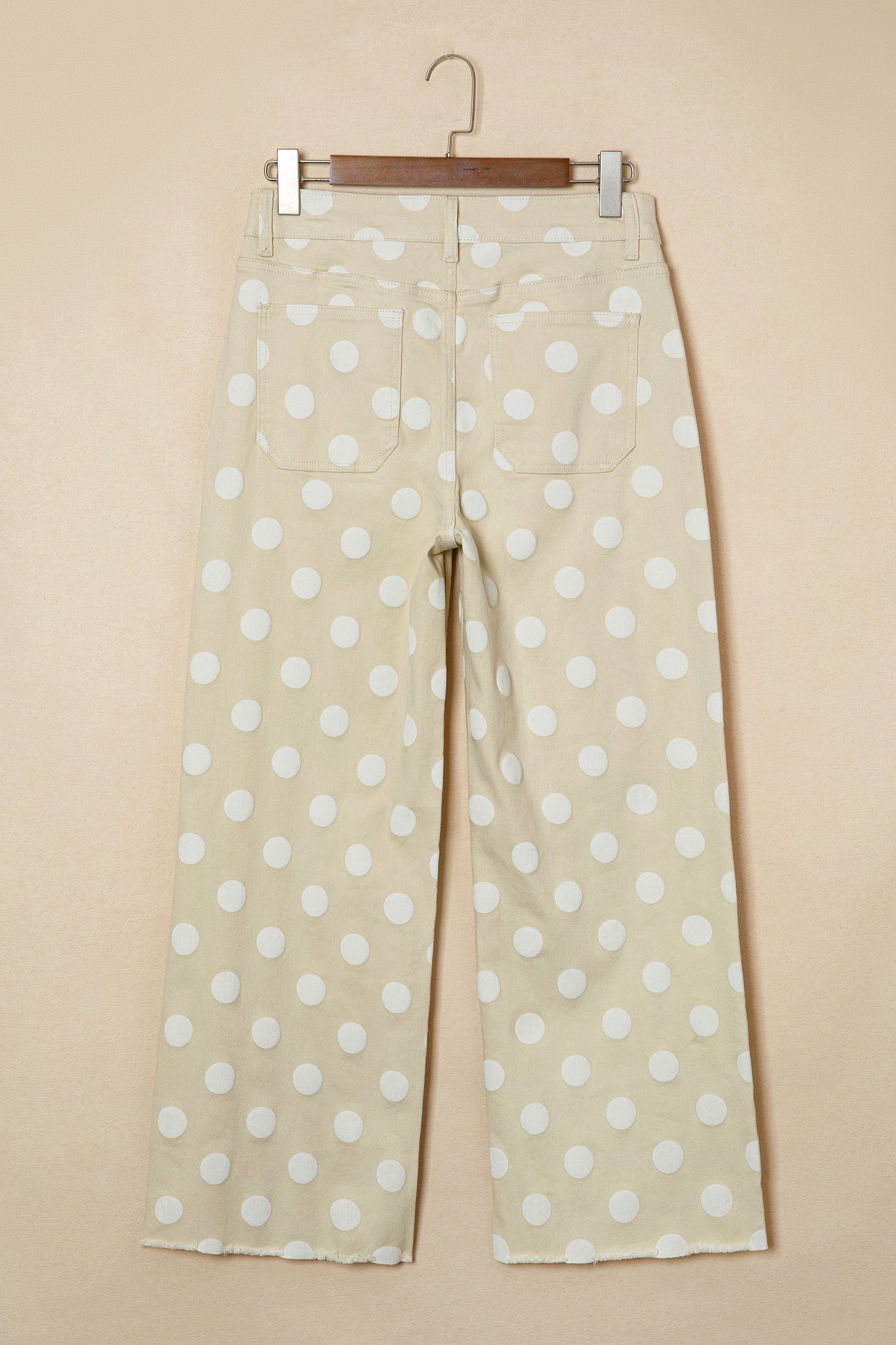 Khaki & Sky Blue Polka Dot Print Raw Hem High-Waist Shift Jeans | Sizes 4–16
