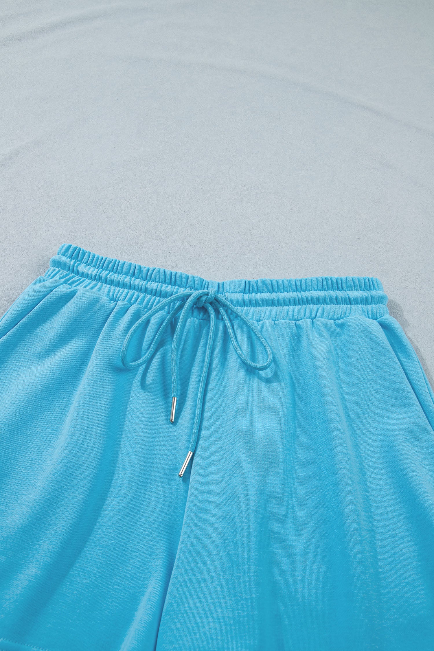 Puffy Loose Top & Drawstring Shorts Set – Smoke Grey & Light Blue