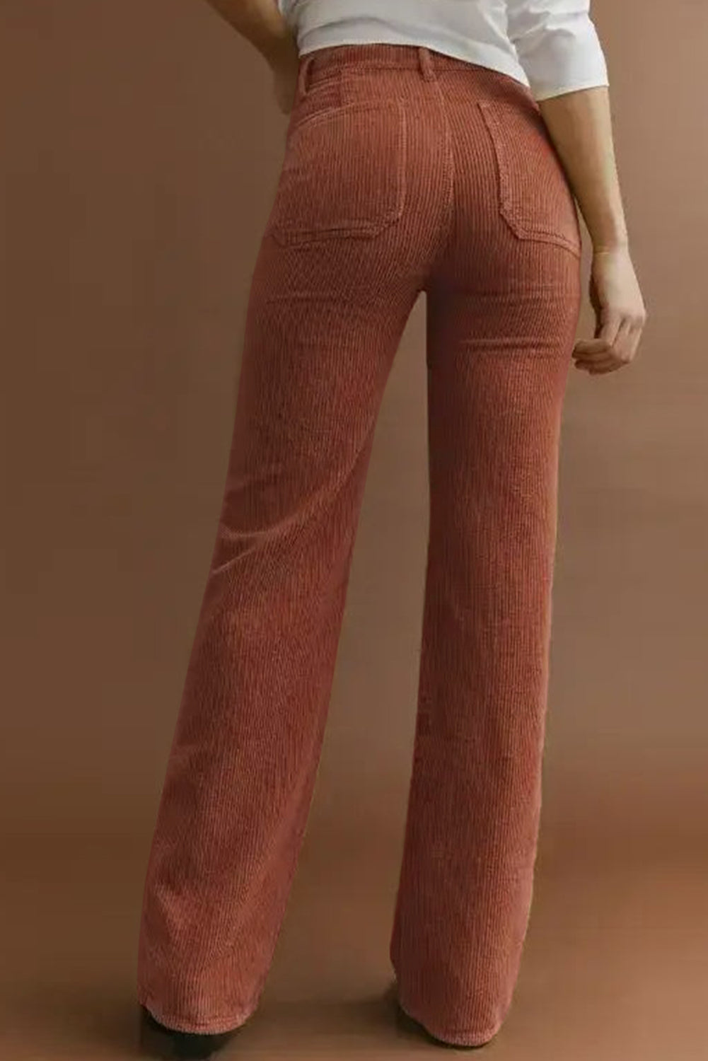 Women's Women's High Waist Corduroy Trousers Square Pockets Green/Brown at LivelyLooks