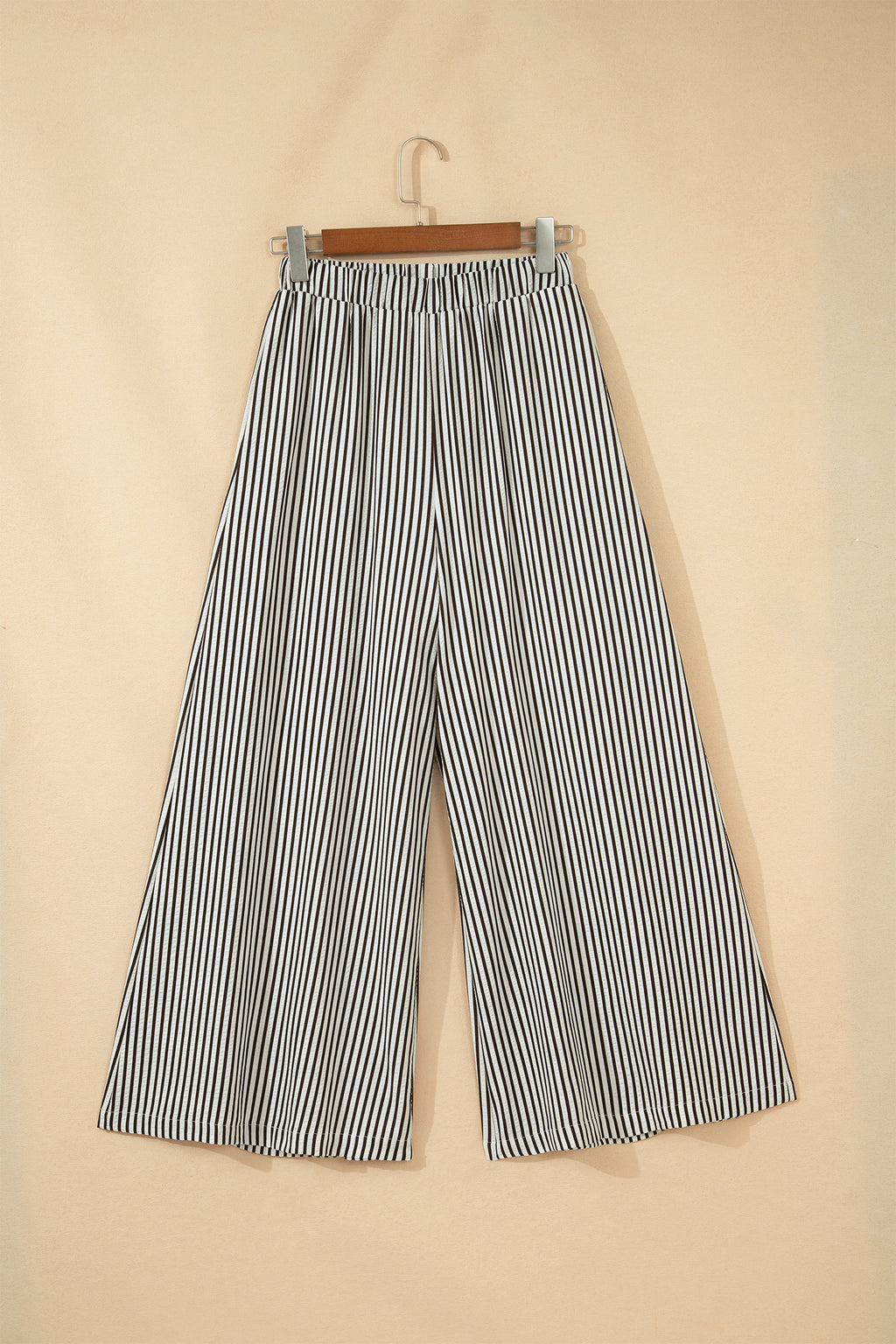 Black Stripe Elastic Waist Ultra Wide Leg Trousers | UK Sizes 8-18