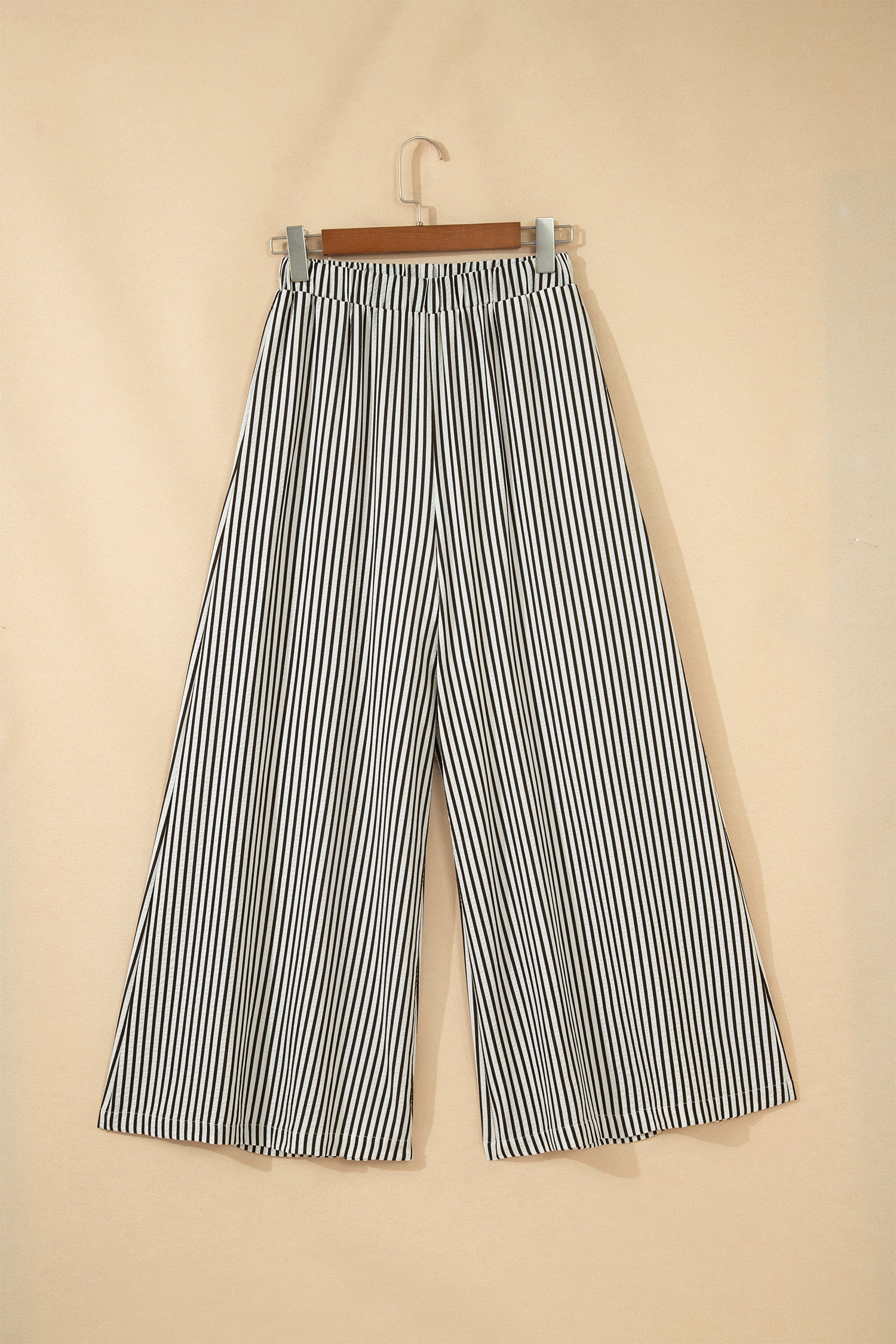 Black Stripe Elastic Waist Ultra Wide Leg Trousers | UK Sizes 8-18