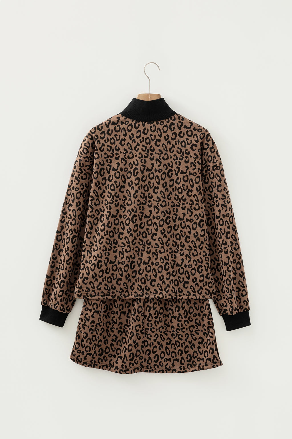 LivelyLooks Khaki Leopard Print Quarter Zip Top & Mini Skirt Set Women's S-XL women's fashion