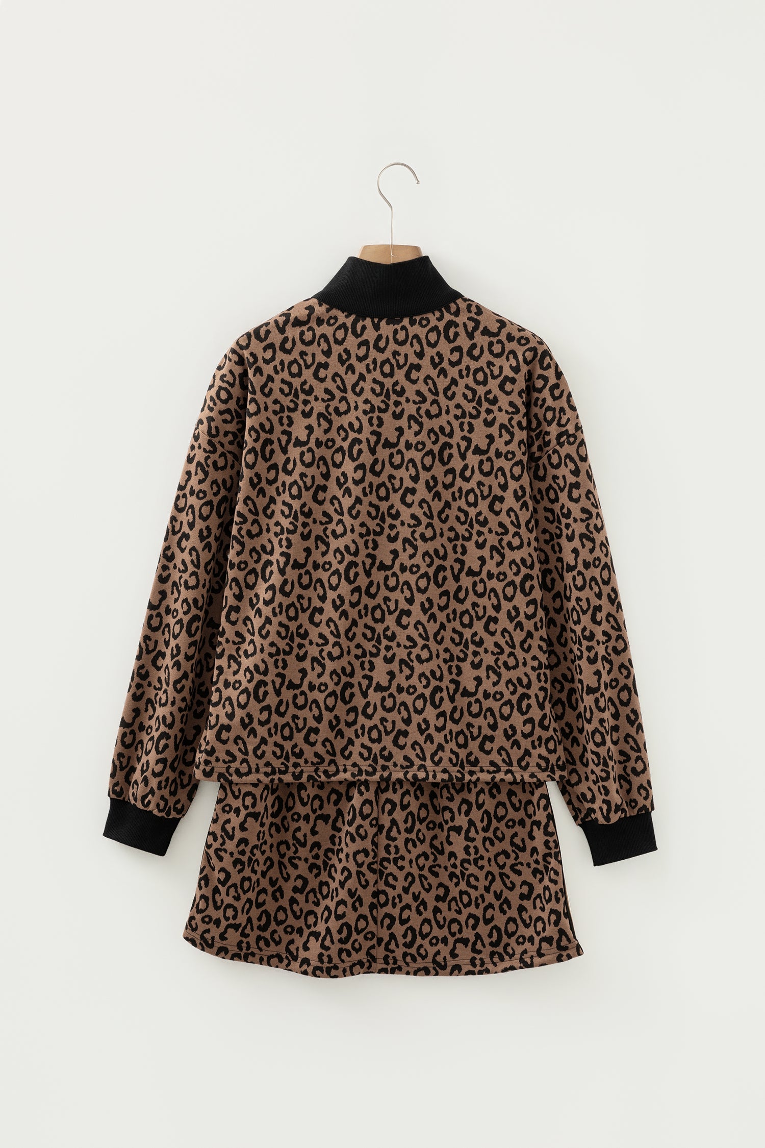LivelyLooks Khaki Leopard Print Quarter Zip Top & Mini Skirt Set Women's S-XL women's fashion