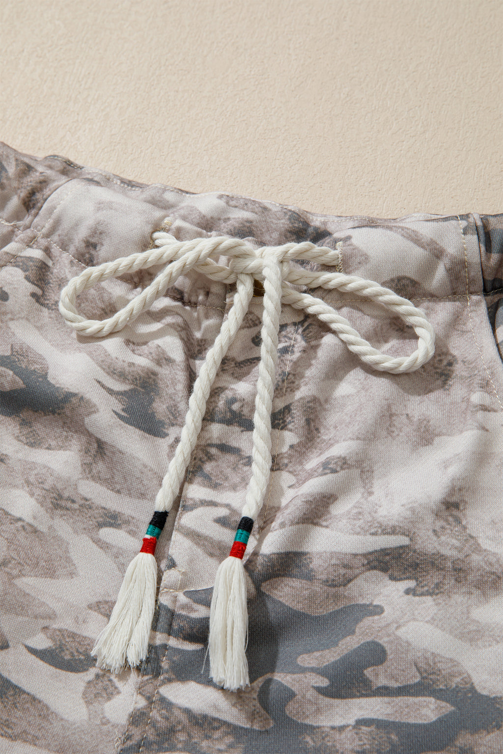 Camouflage Print Drawstring Pants Striped Side Panel Green Khaki Women S-XL