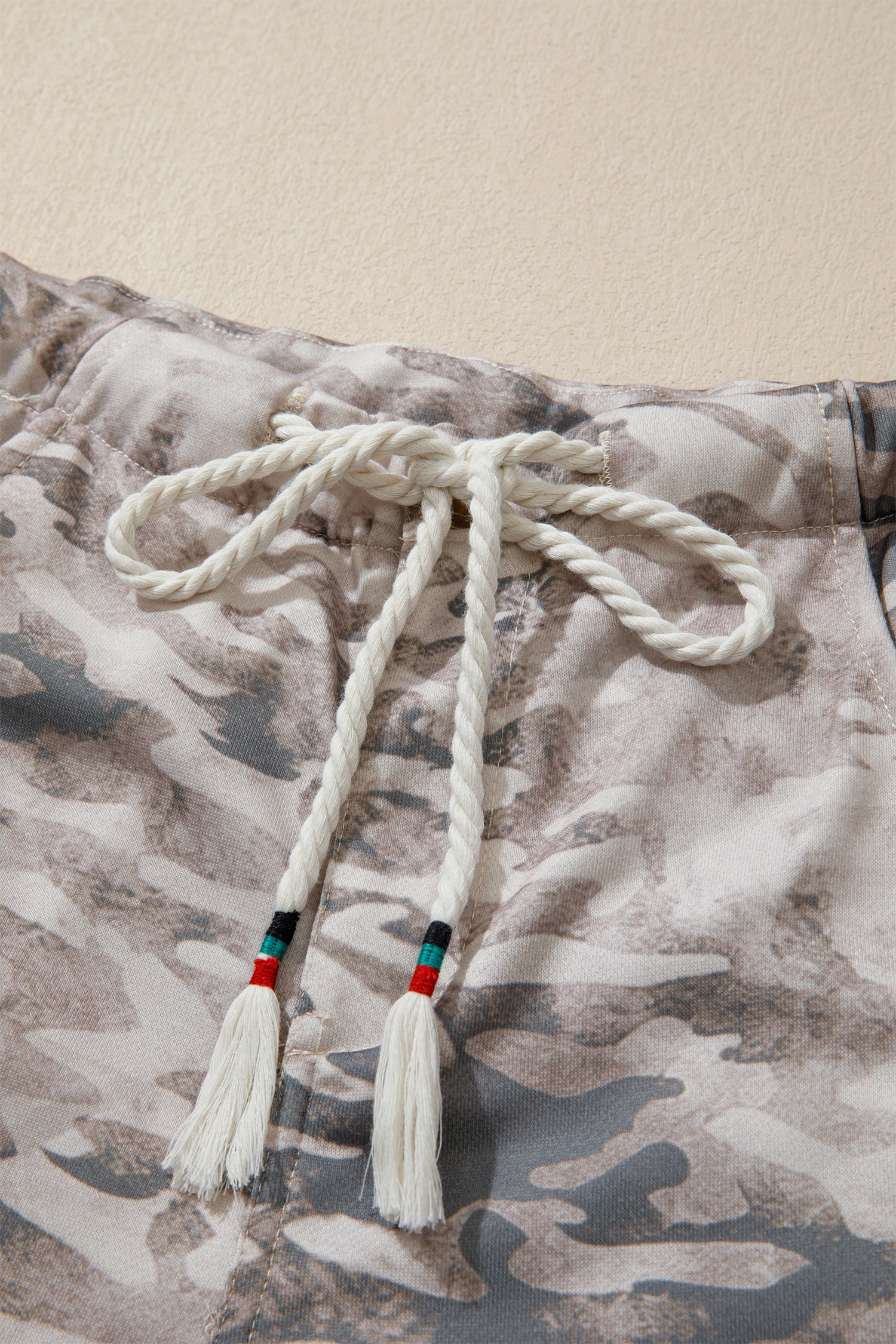 Camouflage Print Drawstring Pants Striped Side Panel Green Khaki Women S-XL