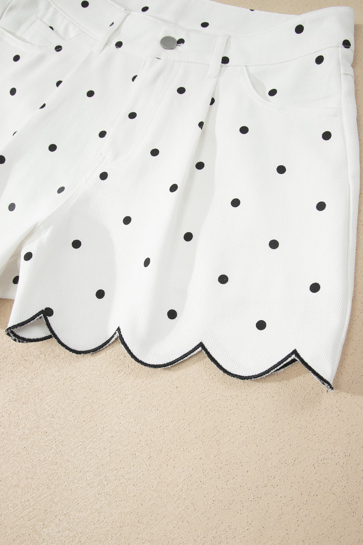 Women's White Polka Dot Embroidered Scallop Hem Shorts | UK 8-20 at LivelyLooks