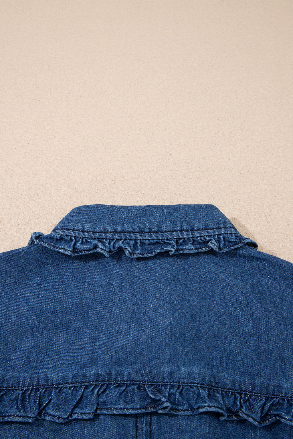 Sail Blue Ruffled Collar Shift Denim Dress with Pockets
