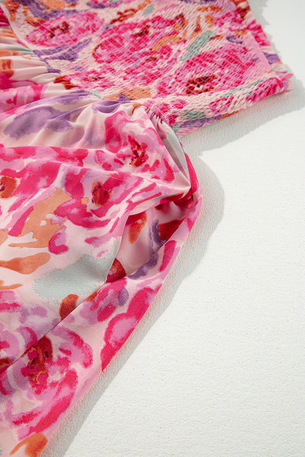 LivelyLooks Pink Abstract Floral Shirred One-Shoulder Maxi Dress women's fashion