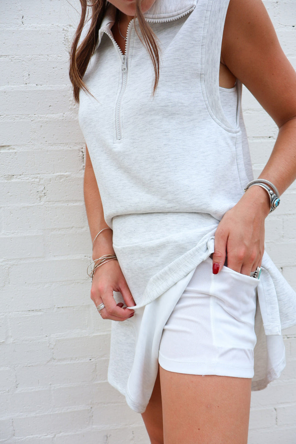 Sleeveless Zipper Tank & Skort Set | Pink & Light Grey