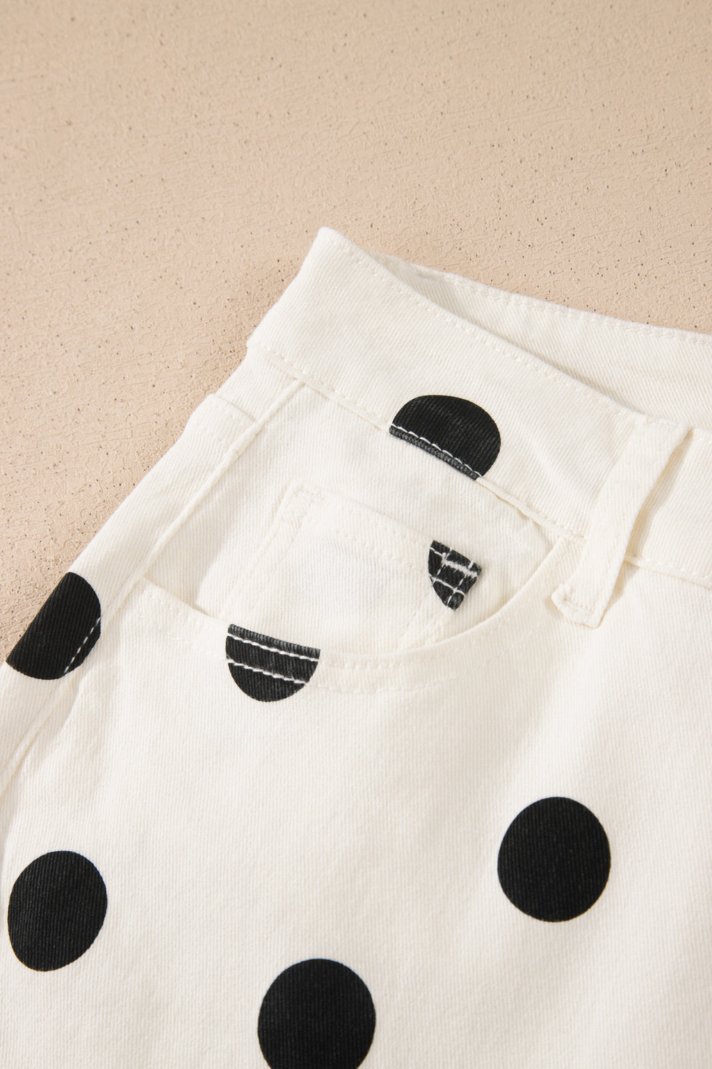 Women's White Polka Dot Wide Leg Ankle Jeans Button Zip Pocket UK 4-16 at LivelyLooks