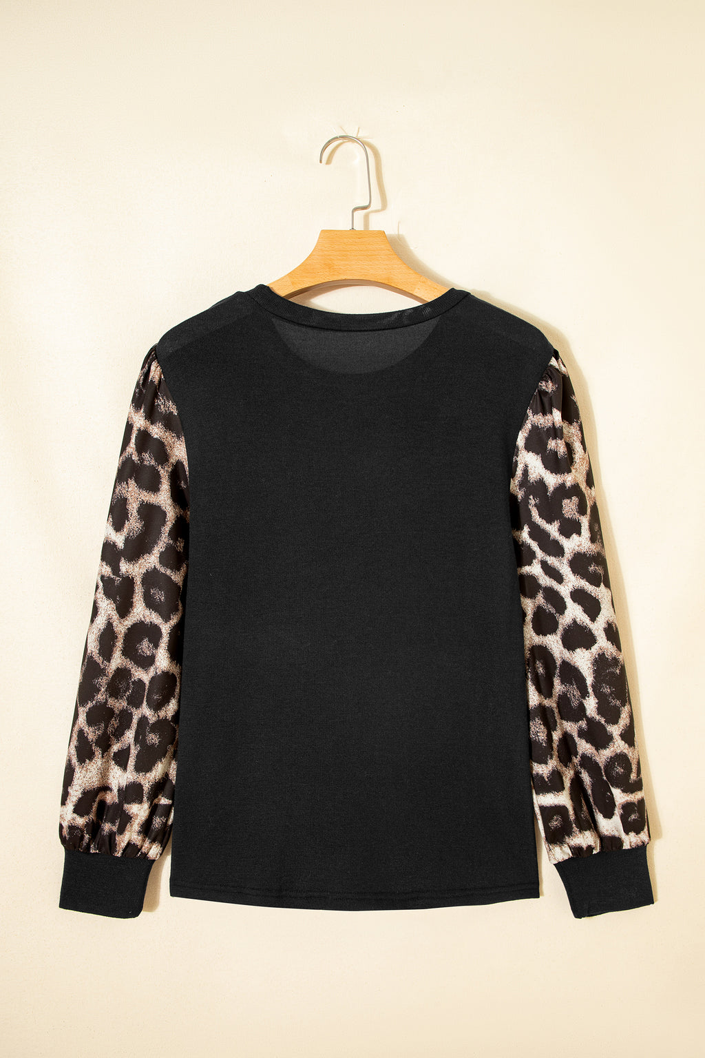 Women's Khaki & Apricot Leopard Patchwork Puff Sleeve Top S-XL at LivelyLooks