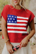 LivelyLooks Fiery Red Flag Graphic Short Sleeve Sweater Top women's fashion