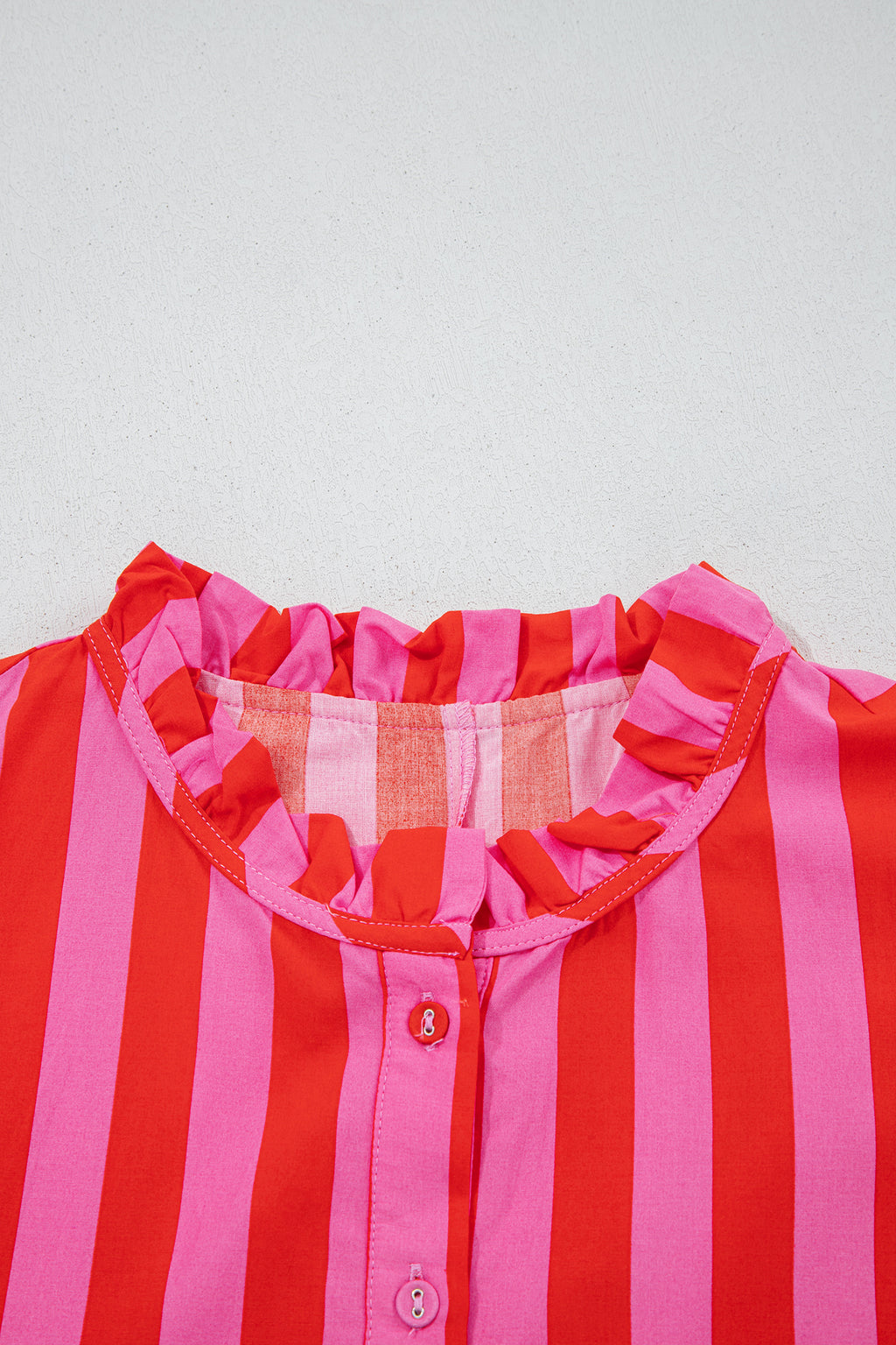 Striped Puff Sleeve Mini Dress | Half Button Loose Fit | Red & Yellow