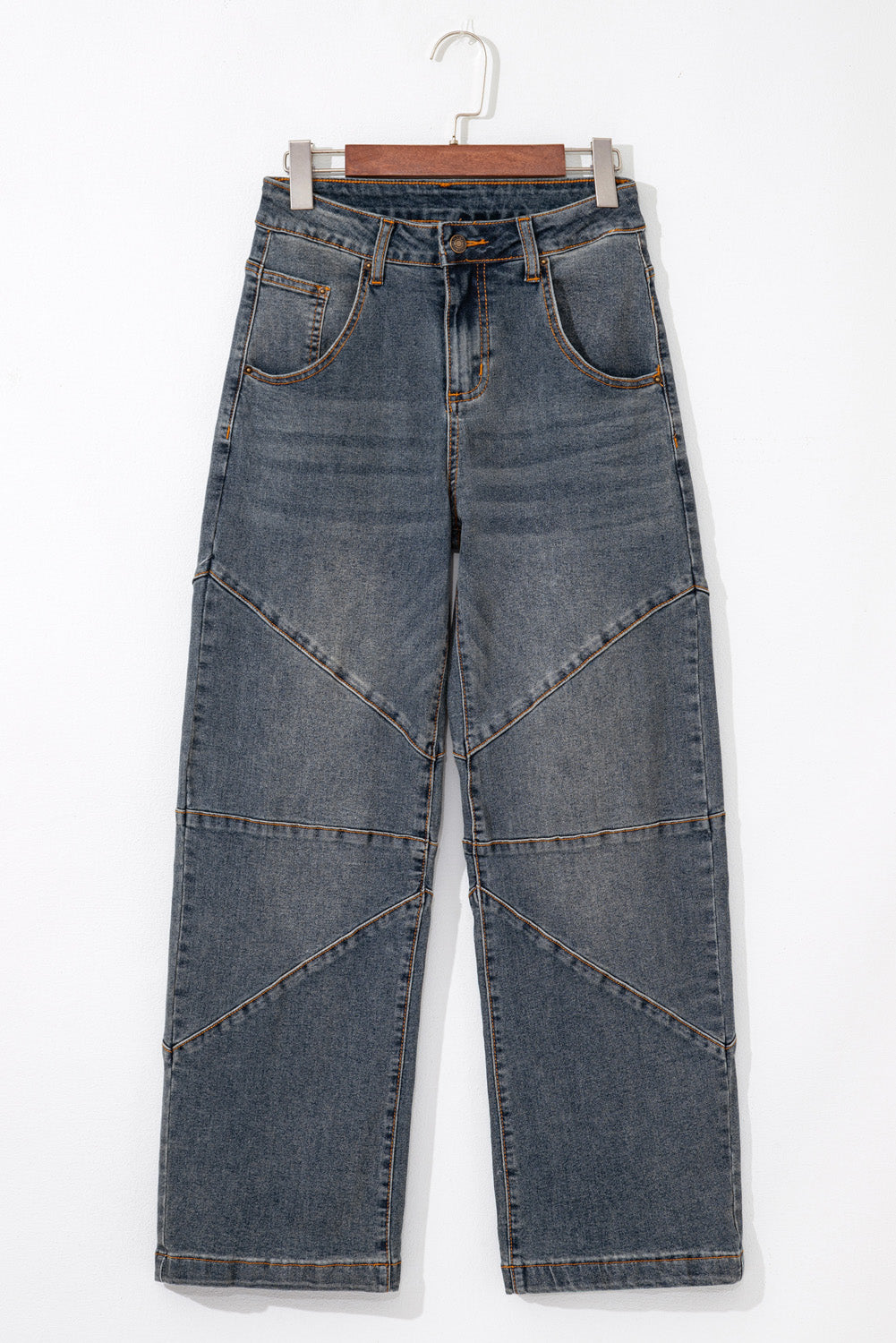 Shop Sail Blue Exposed Stitching Loose Straight High Waist Barrel Jeans at LivelyLooks