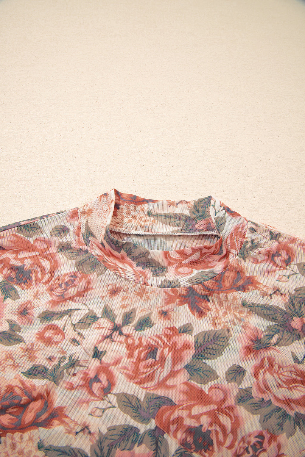 Shop White Retro Floral Mesh Mock Neck Long Sleeve Top at LivelyLooks