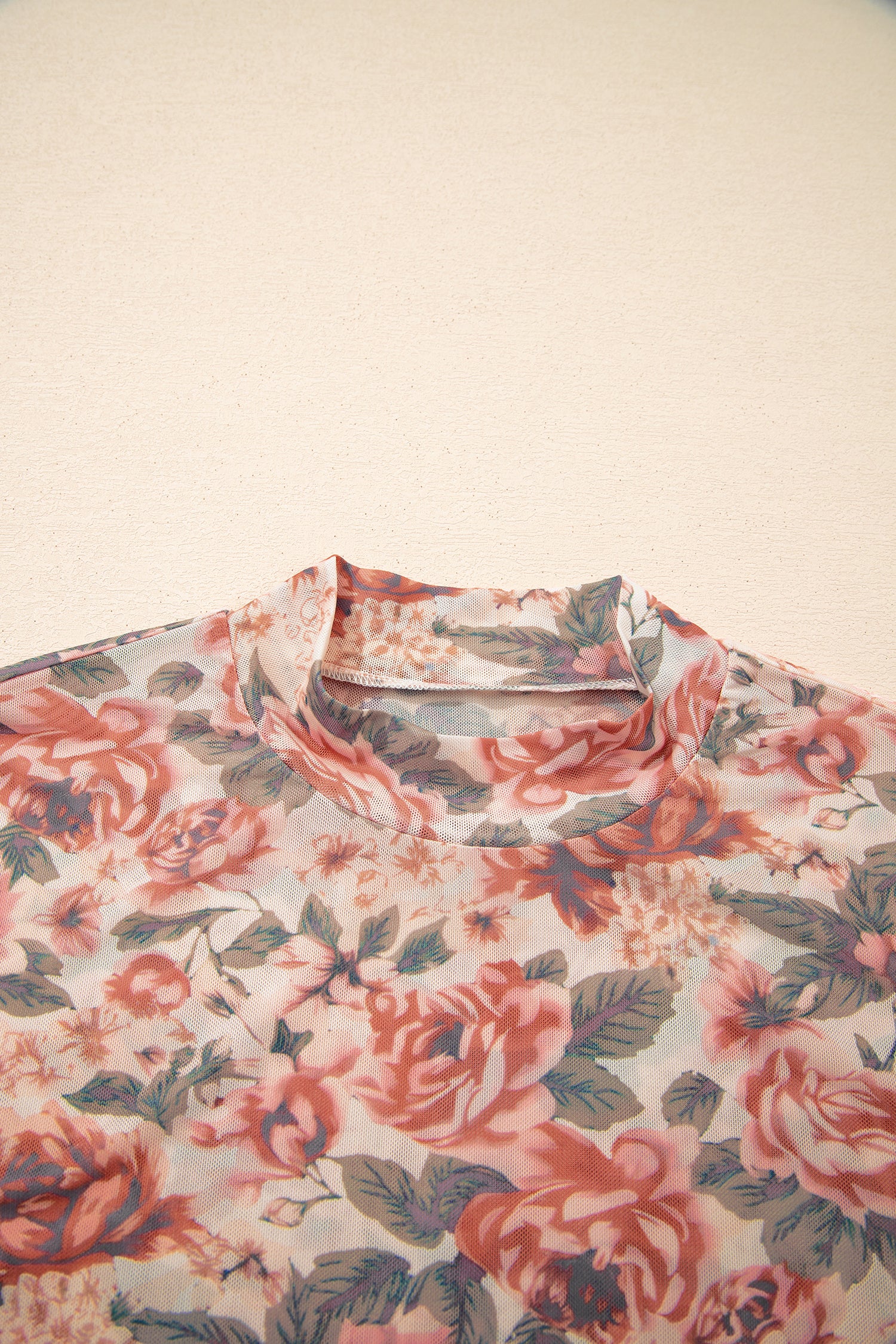 Shop White Retro Floral Mesh Mock Neck Long Sleeve Top at LivelyLooks