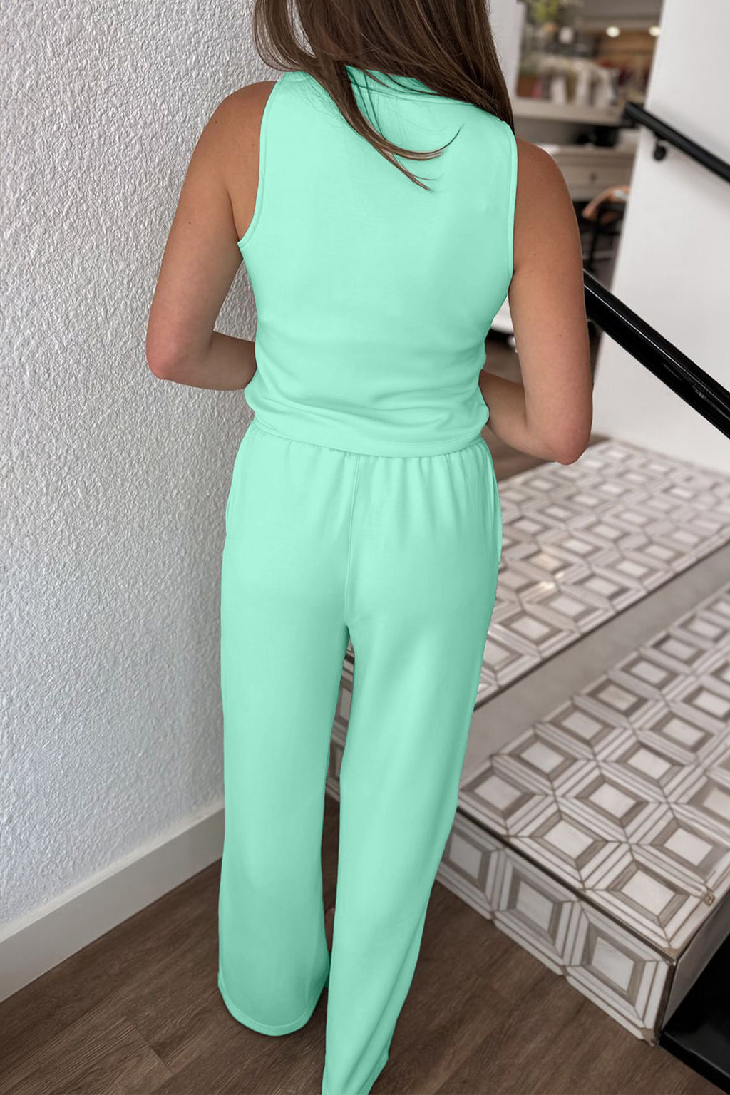 Moonlight Jade Sleeveless Top & Drawstring Wide Leg Trousers Set | Sizes 8-22