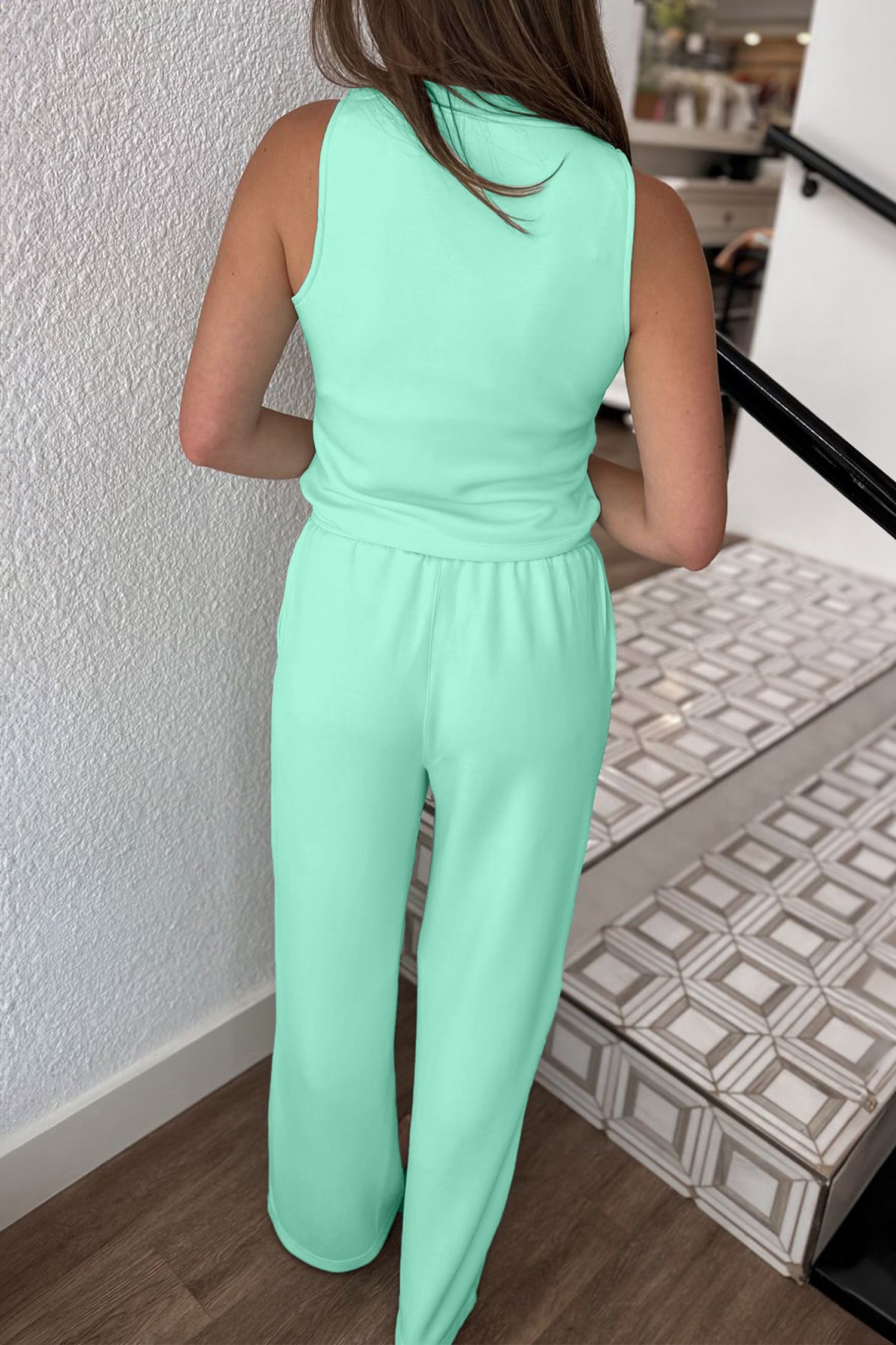 Moonlight Jade Sleeveless Top & Drawstring Wide Leg Trousers Set | Sizes 8-22