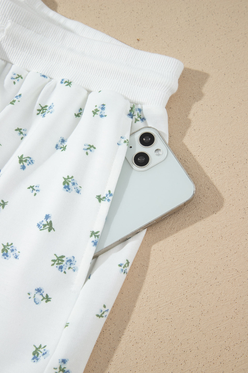 White Floral Print Half Zip Hoodie Top & Shorts Co-ord Set
