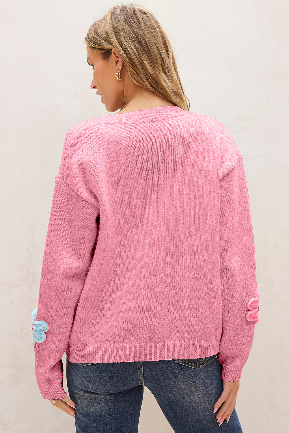 Women's Pink Floral Knit Button-Up Cardigan Cosy & Cute at LivelyLooks