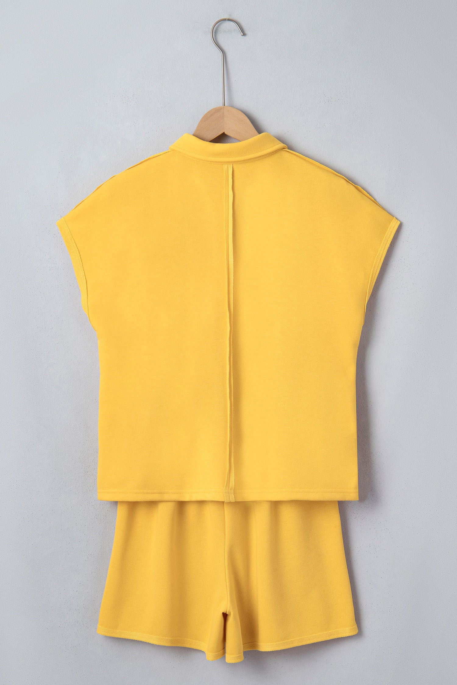LivelyLooks Yellow & Blue Loose Polo Tee & Elastic Waist Shorts Co-ord Set | S-XL women's fashion